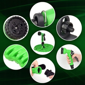 WĄŻ OGRODOWY ROZCIĄGLIWY ELASTYCZNY PISTOLET ZŁĄCZKI UCHWYT MOCNY 7w1 30m