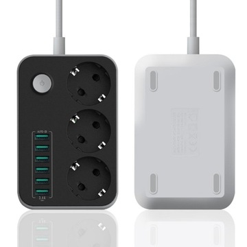 УДЛИНИТЕЛЬ ПИТАНИЯ НА 3 РОЗЕТКИ С ПОРТОМ USB Х 6 ШТ. ДЛУГА 1,8 М
