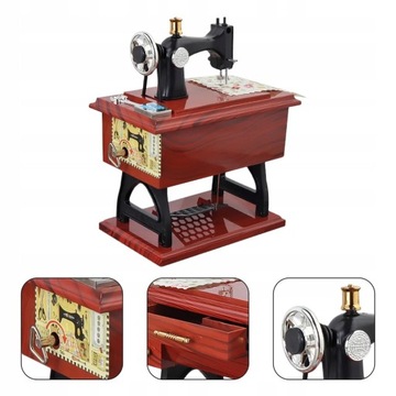 Mechaniczna pozytywka w kształcie maszyny do szycia