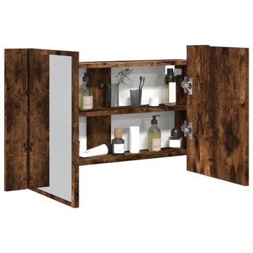 SZAFKA ŁAZIENKOWA Z LUSTREM I LED OPALANY DĄB 80X12X45 AKRYL