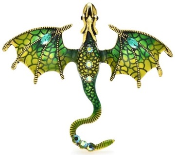 Broszka złota smok dragon z kamieniami - B129