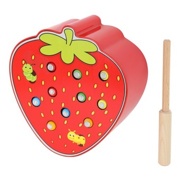 LT295 ДЕРЕВЯННАЯ УДОЧКА ДЛЯ ИГРЫ «Поймай червяка» КЛУБНИКА