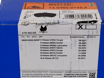 ТОРМОЗНЫЕ КОЛОДКИ ATE ПЕРЕДНИЕ MERCEDES C W204 E W212