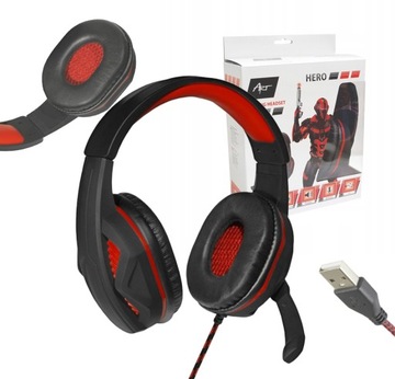 SŁUCHAWKI GAMINGOWE Z MIKROFONEM nauszne Art HERO USB