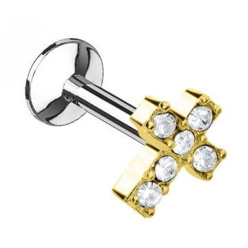 Labret - krzyżyk z kryształkami 1,2/6 złoty