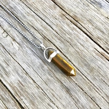 КУЛОН с камнем ТИГРОВЫЙ ГЛАЗ, колье в подарок