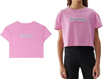 Koszulka dziewczęca na lato 4F F1151 crop top z bawełny 164.