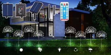 4 шт. СОЛНЕЧНЫЕ САДОВЫЕ ОГНИ Одуванчик ДЕРЕВО ФЕЙЕРВЕРК УКРАШЕНИЕ 480 светодиодов