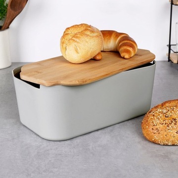 ХЛЕБНАЯ КОРОБКА С БАМБУКОВОЙ ДОСКОЙ, СЕРЫЙ 259302
