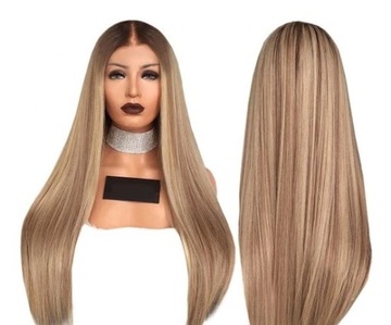Długa PERUKA ombre BLOND ciemny włosy PROSTE