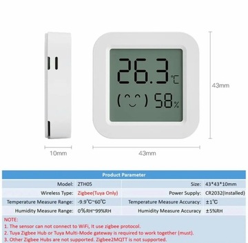 датчик температуры и влажности. ZigBee ZTH05 Tuya LCD, 1,5-дюймовый дисплей