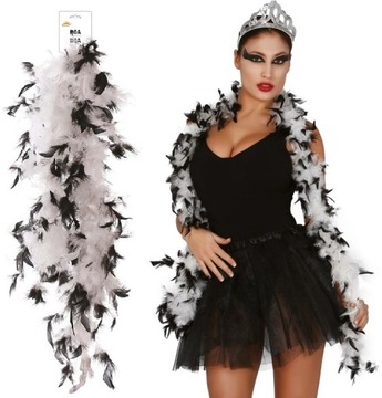BOA z Piór BIAŁO CZARNE Szal Party Łabędź Lata 20 Karnawał Retro Bal 180cm