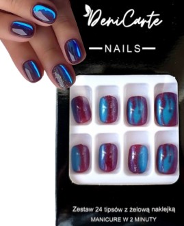 PAZNOKCIE SZTUCZNE TIPSY SHORT SQUARE BLUE SKY SAMOPRZYLEPNE 24SZT