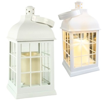 BIAŁA LATARENKA DEKORACYJNA ŚWIECA LED LAMPION DO DOMU OGRODU TARASU