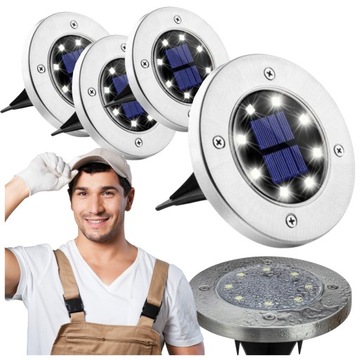 4X LAMPA SOLARNA OGRODOWA ZEWNĘTRZNA LED WBIJANA GRUNTOWA NAJAZDOWA OKRĄGŁA