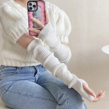 Women Knitted Arm Warmers Gloves Soft Wool Arm Sleeve Long Fingerless