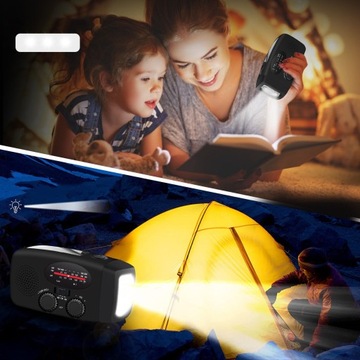 PRZENOŚNE RADIO SOLARNE Z KORBKĄ RĘCZNĄ, DYNAMO, AM/FM, AKUMULATOR 2000 MAH