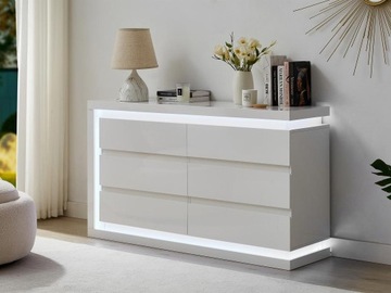 Komoda z 6 szufladami - Z oświetleniem LED - MDF - Biały lakierowany -