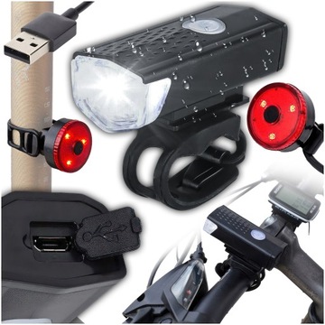 LAMPKA ROWEROWA PRZEDNIA + TYLNA LED ROWER KIEROWNICĘ KLUCZ ROWEROWY PŁASKI
