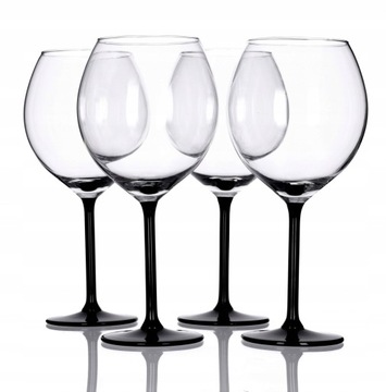 4 KIELISZKI DO WINA XXL BLACK CZARNA NOŻKA 600ML