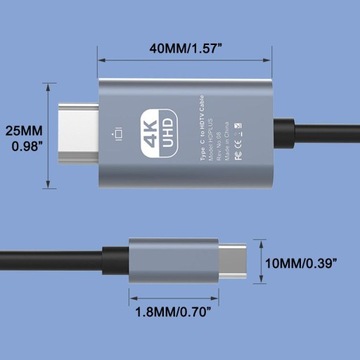 АДАПТЕР КАБЕЛЯ АДАПТЕР USB-C 3.1 HDMI 4K MHL 200см для телефона-Macbook