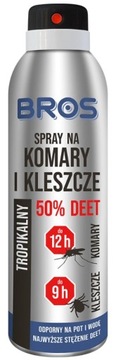 BROS SPRAY NA KOMARY I KLESZCZE 50% DEET SKUTECZNE DZIAŁA AŻ DO 12h 90 ml