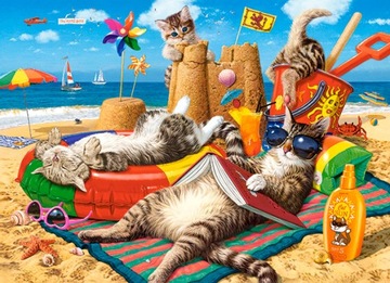 Puzzle 300 ZWIERZĘTA KOTY PLAŻA MORZE Castor 8+
