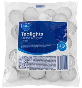 Podgrzewacze tealight 4,5h 30 sztuk w woreczku PL