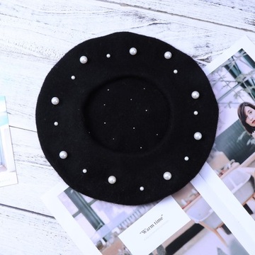 ЗИМНЯЯ КАШЕМИРОВАЯ БЕРЕТТА С ЖЕМЧУГОМ, СТИЛЬНАЯ И УДОБНАЯ