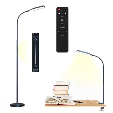 LAMPA STOJĄCA PODŁOGOWA BIURKOWA 3 w 1 LED PILOT ŚCIEMNIANA CZARNA