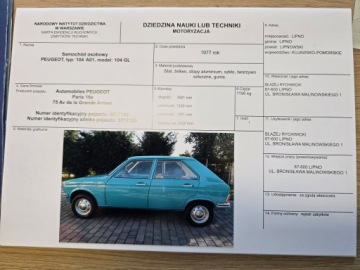 Peugeot 104 1977 Peugeot 104 Wersja GL Pojazd Zabytkowy 1977 Żółte tablice Kolekcjonerski, zdjęcie 30