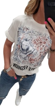 Włoska bluzka tshirt lew kwiaty typ cocomore S