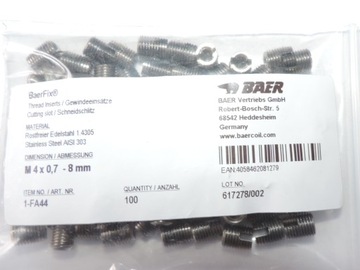 Втулка для ремонта резьбы M4 x 0,7 L=8 мм, НЕРЖАВЕЮЩАЯ