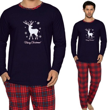 Piżama męska Świąteczna Bawełniana długa Kieszenie Spodnie w Kratę XL