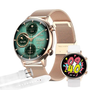 SMARTWATCH DAMSKI ROZMOWY PL RÓŻOWE ZŁOTO ZESTAW