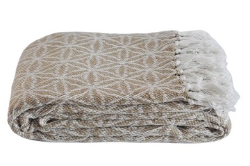 Koc pled narzuta 150x200 handmade boho 100% bawełna beżowy eko tkany