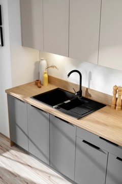 Meble kuchenne NOVO 200 cm zestaw szafek kuchennych kaszmir mat/szary mat