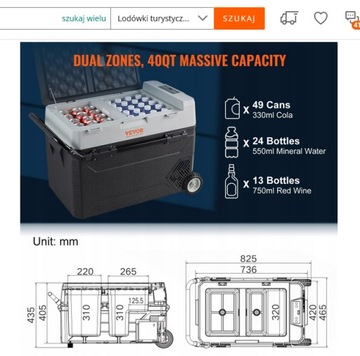 Автомобильный холодильник с морозильной камерой, двухзонный 38L2in1