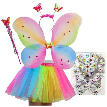 * STRÓJ MOTYLKA MOTYL WRÓŻKA MOTYLEK TĘCZOWY skrzydełka 3-9lat WIOSNA