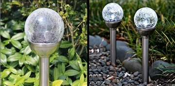 Садовый светильник на солнечной батарее с шипами СТЕКЛЯННЫЙ ШАР Серебро 38 см НАБОР из 12 штук