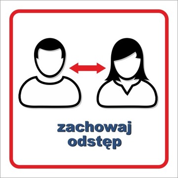 NAKLEJKA dezynfekcja zachowaj odstęp maseczki 20cm