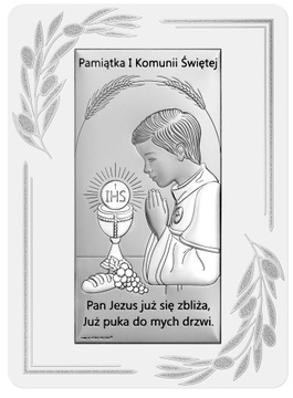 SREBRNY OBRAZEK PAMIĄTKA I KOMUNII ŚWIĘTEJ DEDYKACJA WIERSZ GRAWER PREZENT