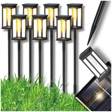 6x LAMPA SOLARNA LED OGRODOWA WBIJANA SŁUPEK LATARNIA FILAMENT ŻARÓWKA