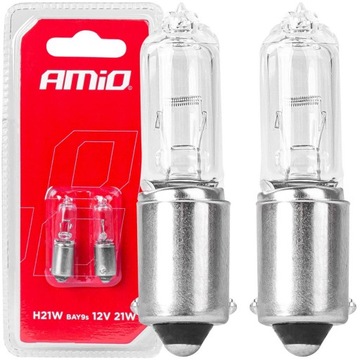 AMiO ŻARÓWKI POMOCNICZE H21W BAY9s 12V 21W 2SZT/KPL CLEAR Z HOMOLOGACJĄ ECE
