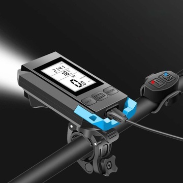 ЖК-дисплей велосипедного спидометра синего цвета.