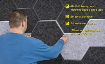 PANELE AKUSTYCZNE HEXAGON CZARNE 30x26x0,9 12 SZT