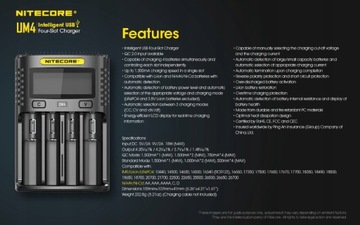 Оригинальное зарядное устройство Nitecore UM4 USB QC