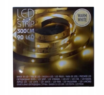 TAŚMA LED 3M NA BATERIE 90 LED BIAŁY CIEPŁY