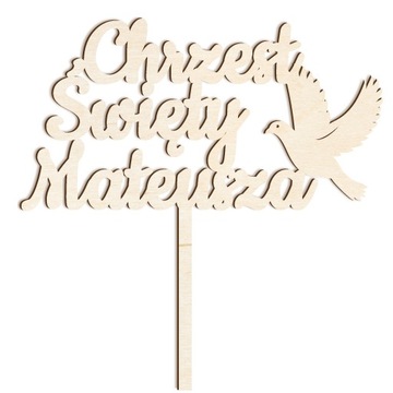 TOPPER DEKORACJA NA TORT DREWNIANY CHRZEST + IMIĘ