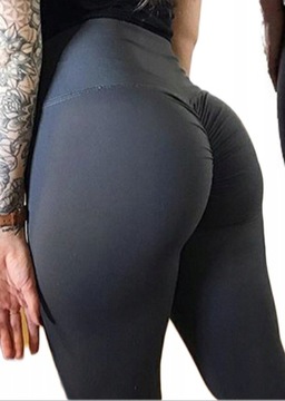 Legginsy sportowe damskie PUSH UP marszczenia SIŁOWNIA WYSOKI STAN s/m